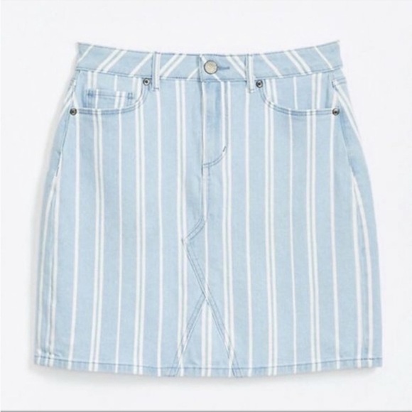 Loft Blue and White Striped Light Wash Denim Mini Skirt Plus Size 14 - Picture 1 of 7